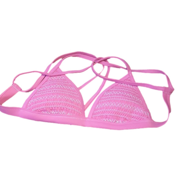 xhilaration Bikini Top Crochet Pink Triangle Crochete Size Medium - Picture 1 of 7